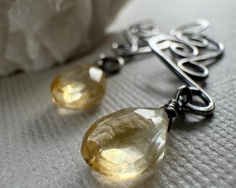 Orecchini pendenti in argento sterling con citrino fatti a mano: pietra portafortuna di novembre