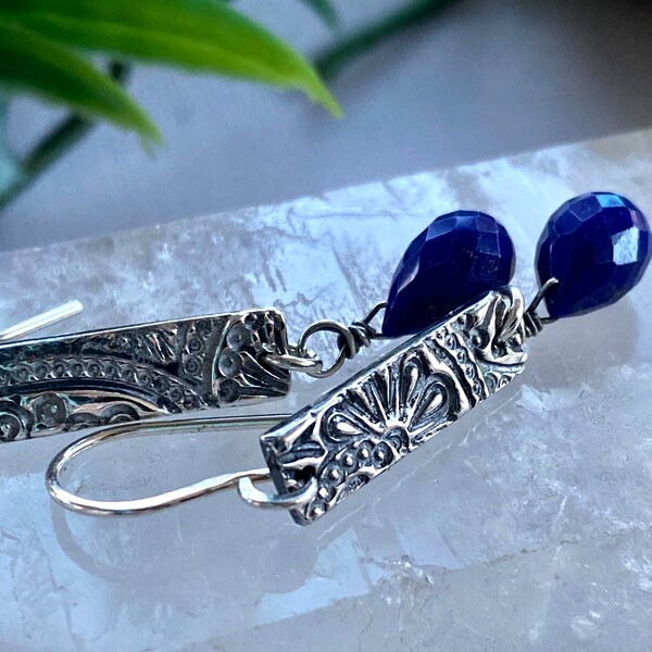 Unique sterling silver earrings with Lapis Lazuli drops, blue earrings for her, Christmas gift