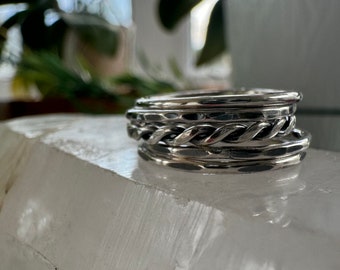 Set of stacked textured sterling silver rings, Mother's day gift, graduation gift.