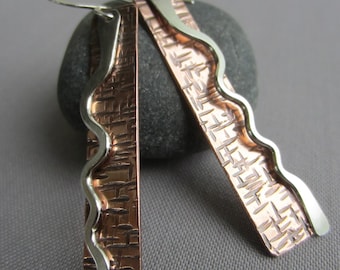 Hammered Copper Earrings: Sterling Silver Artisan Dangles