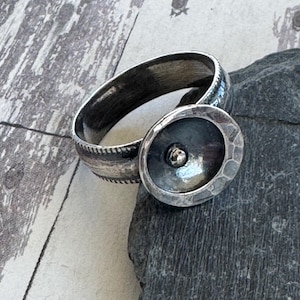 Oxidized Sterling Silver Statement Ring: Handmade Rustic Jewelry