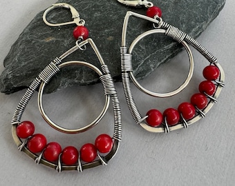 Sterling silver earrings with red Bamboo Coral, gift for mom, Mother's day gift