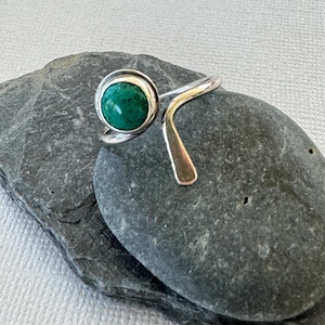 Adjustable Sterling Silver Ring: Handmade Chrysoprase Gemstone