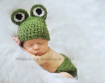 PDF Crochet PATTERN Newborn Froggy Beanie Hat And Diaper Cover Set Sell What You Make