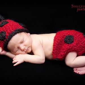 PDF Crochet Pattern Instant Download Little Ladybug Newborn Beanie And Diaper Cover Set Photo Prop Sell What You Make