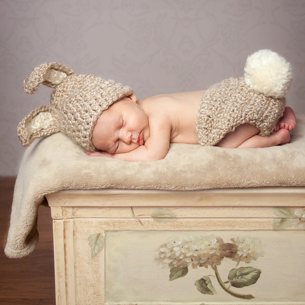 PDF CROCHET PATTERN Instant Download Newborn Bunny Diaper Cover And Hat Photo Prop Set Sell What You Make