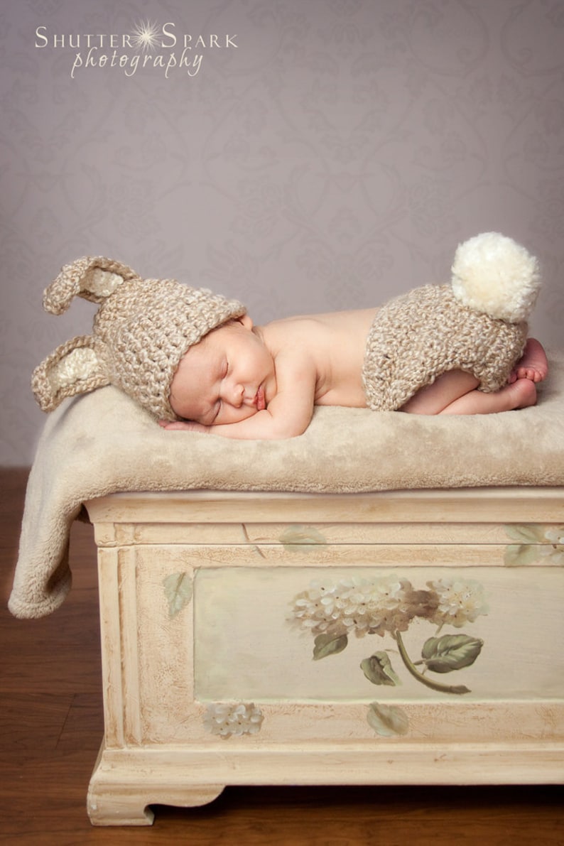 PDF CROCHET PATTERN Instant Download Newborn Bunny Diaper Cover And Hat Photo Prop Set Sell What You Make image 1