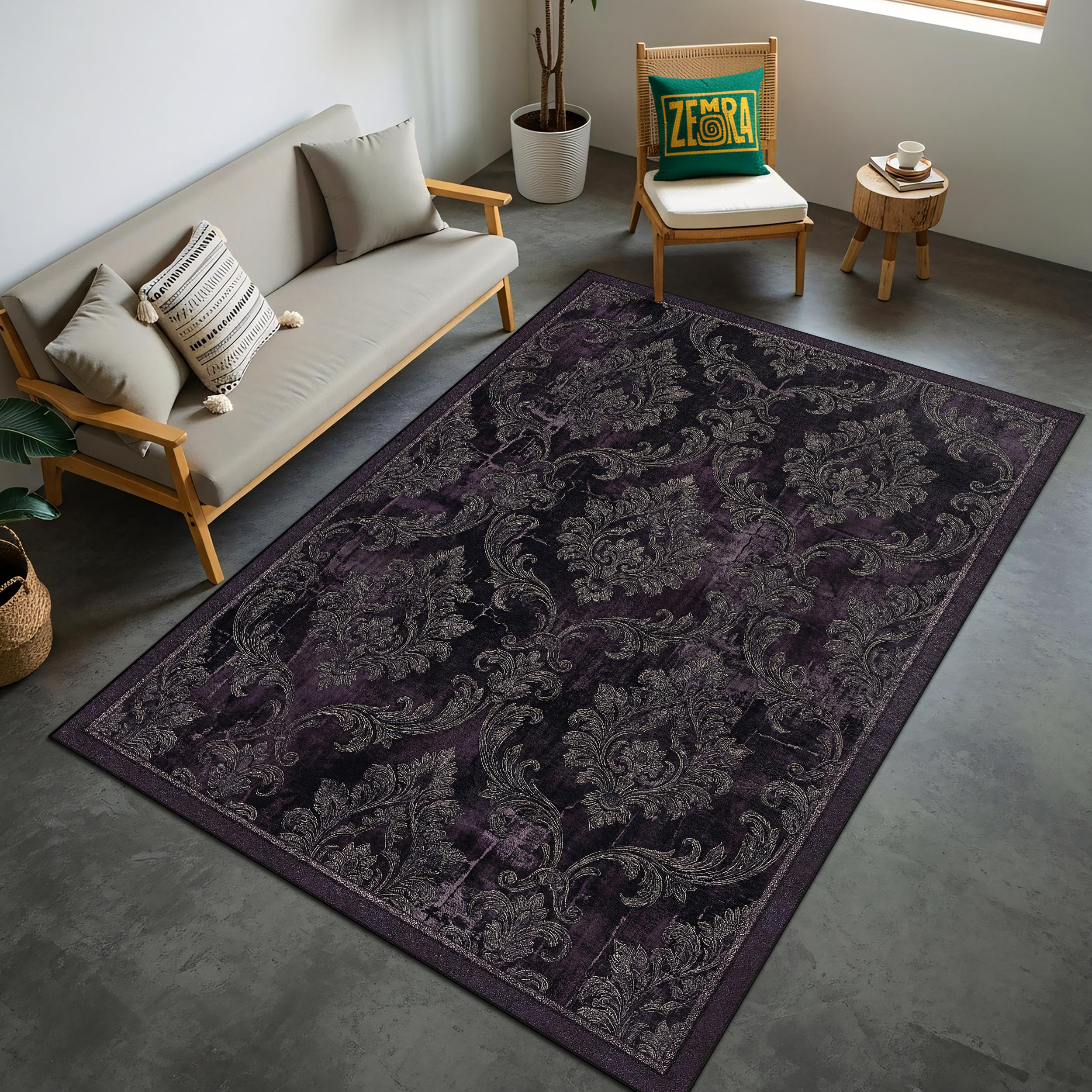 Vintage Purple Damask Baroque Area Rug, Victorian Dark Academia Decor ...