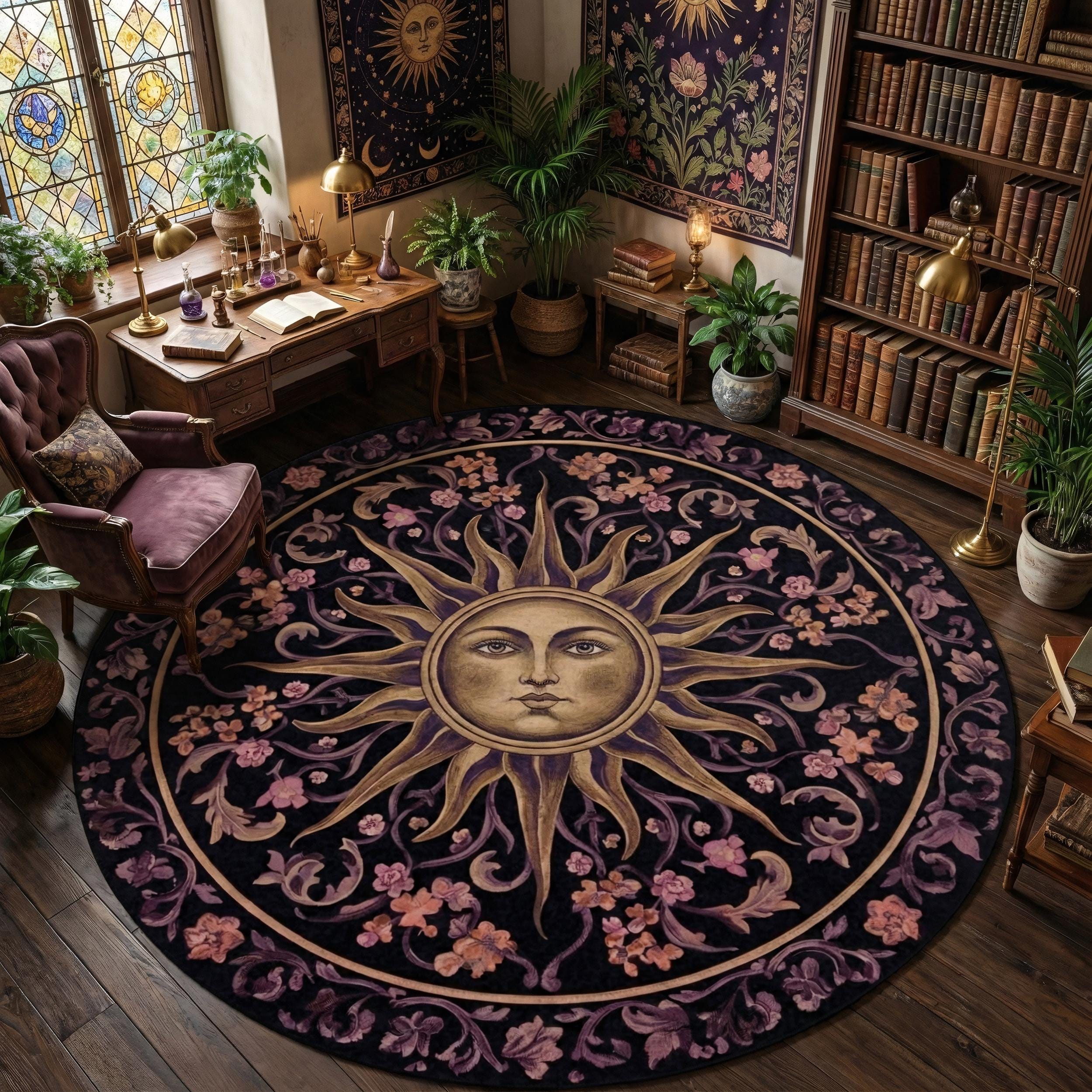 Astrological Rug Purple Celestial Sun Rug, Whimsigoth Round Mat, Witchy Home Decor ...