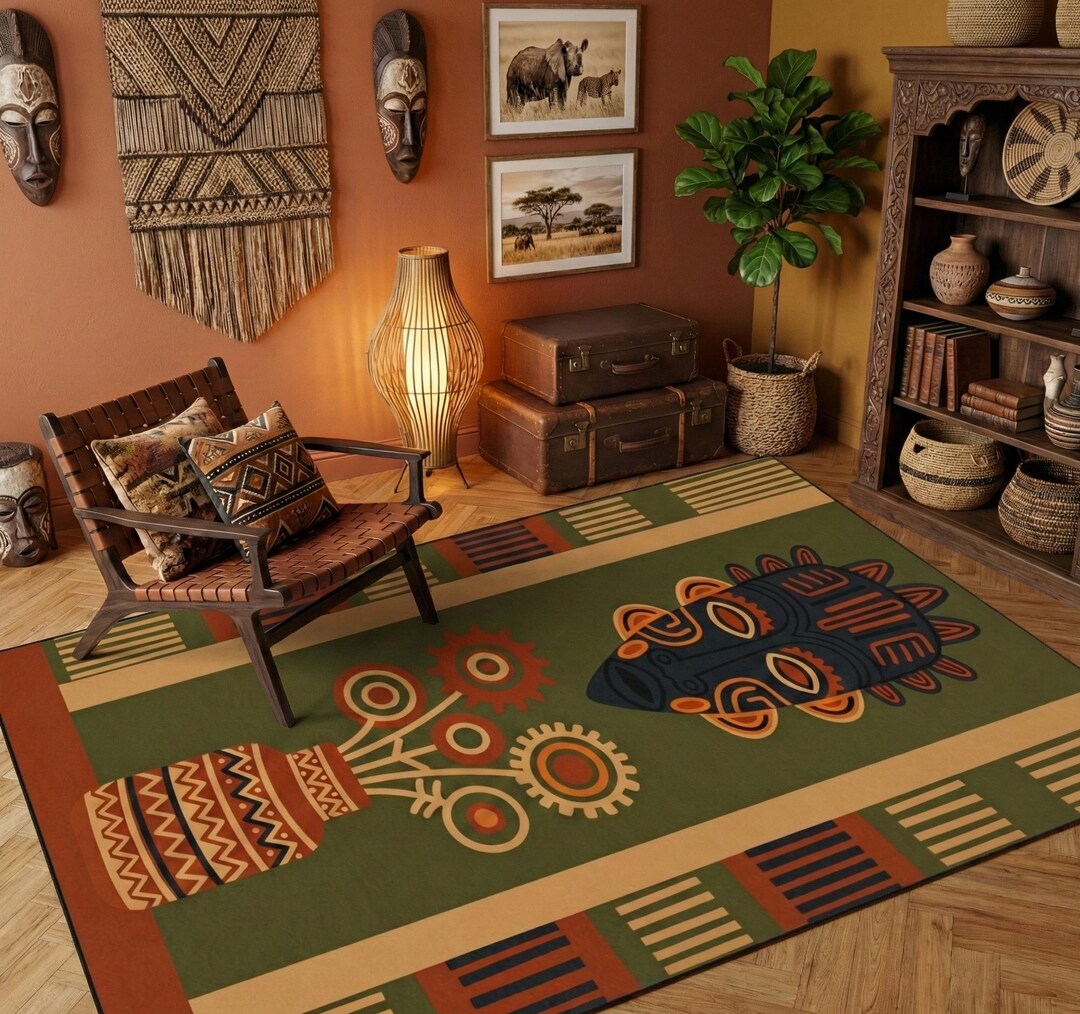 African Inspired Rug, Afrohemian Decor, Afro Boho Area Rug, Modern ...