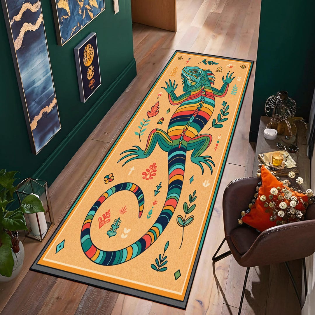 Cool Rug Lizard Colorful Lizard Runner Rug – Boho Southwestern Hallway Carpet With ...