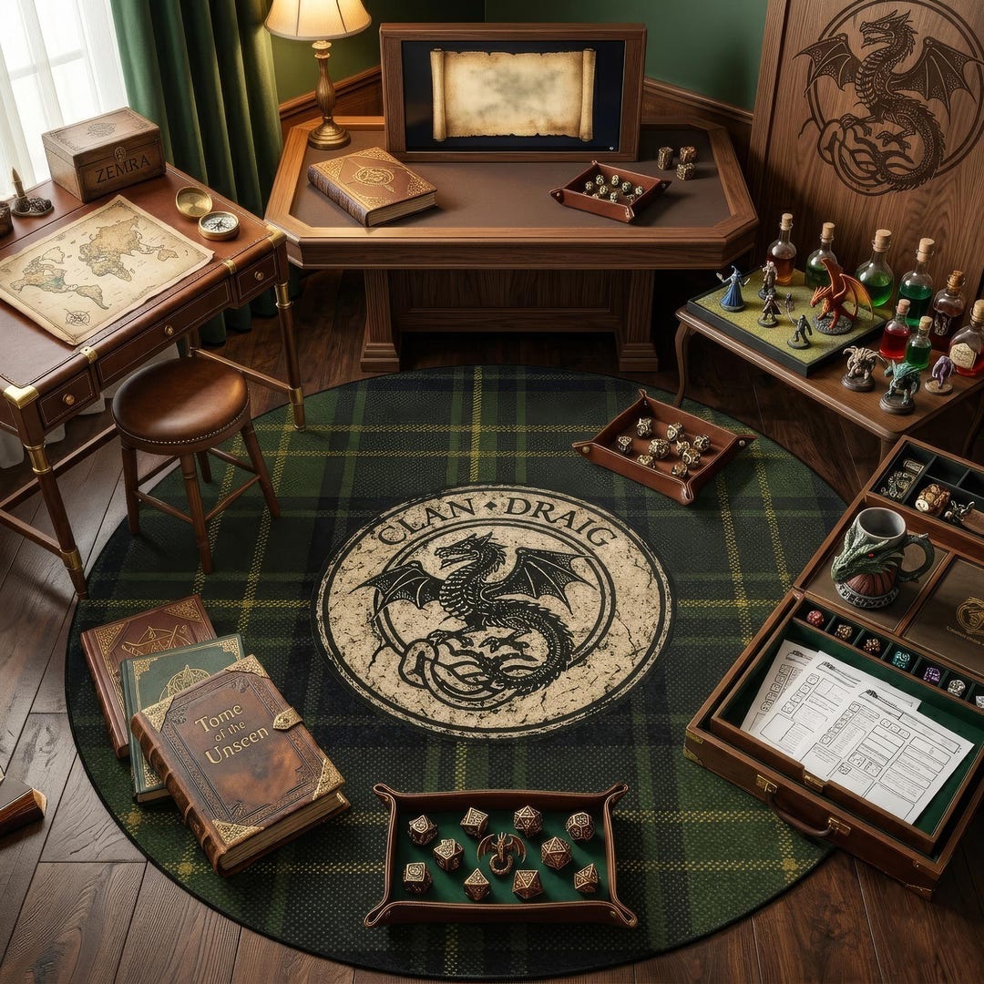 Dnd Red Rug Custom Dnd Rug, Fantasy Clan Emblem Rug, Tartan Round Rug, Medieval ...