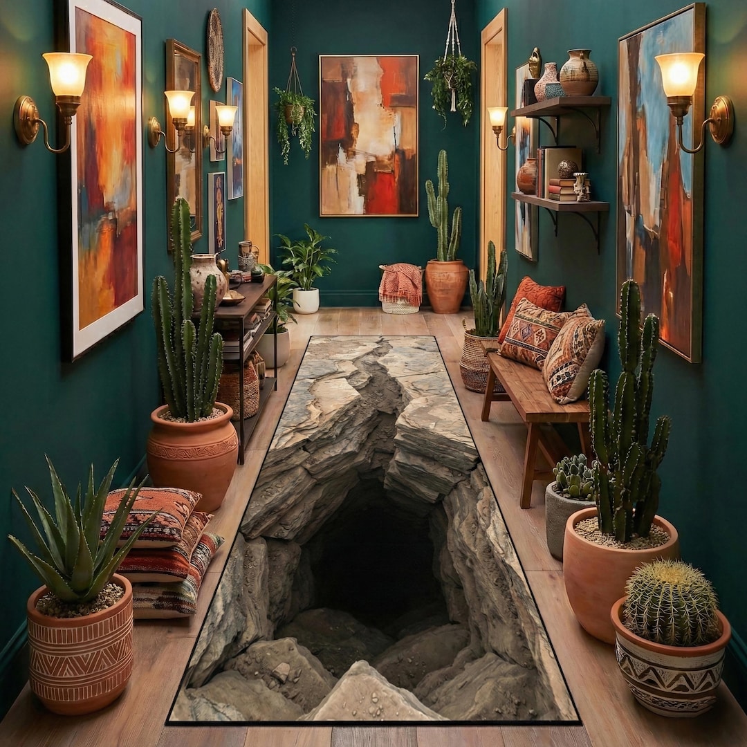 Visualabyss Rugs 3D Optical Illusion Canyon Runner Rug, Realistic Earth Abyss Decor ...
