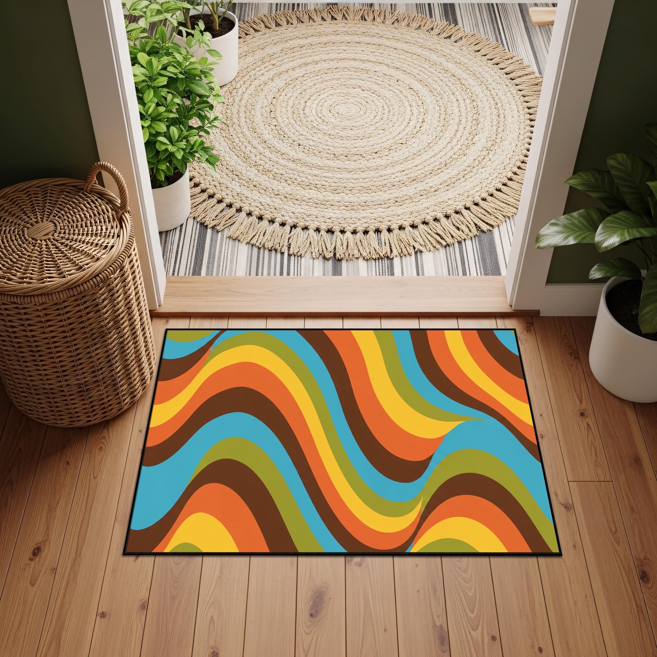 Retro 70s Wave Pattern Rug, Groovy Boho Area Carpet Funky Psychedelic ...