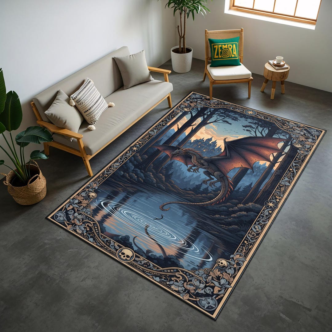 Epic Handmade Rug Epic Dragon Area Rug, Medieval Castle Decor, Gothic Skull Border Mat ...