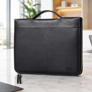 Personalized  Leather Portfolio Laptop Case Minimalist Zipper Business Folio