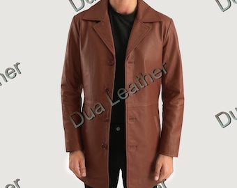 Brown Men’s Leather Coat – Classic Real Leather Winter Jacket
