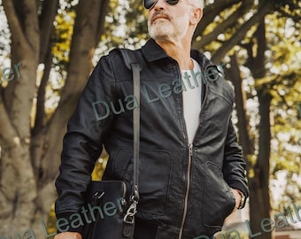 Men’s Genuine Leather Jacket – Black Winter Shearling Lined Coat