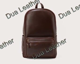 Brown Leather Backpack Minimalist Laptop Bag Full Grain Travel Daypack Men Women