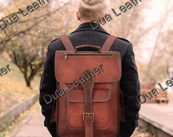 Brown Leather Backpack Vintage Style Mens Travel Laptop Rucksack Bag