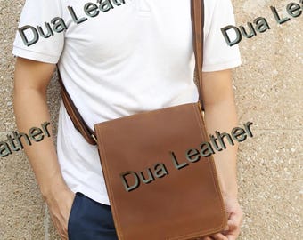 Brown Full Grain Leather Crossbody Bag Minimalist Messenger Bag for Men