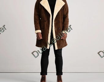 Men’s Brown Shearling Leather Coat – Long Winter Jacket