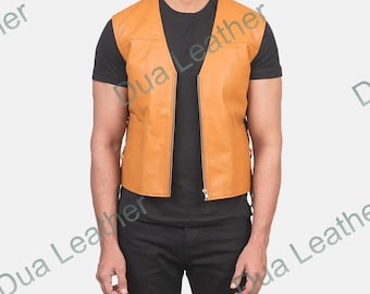 Men's Genuine Leather Biker Vest – Motorcycle Style Sleeveless Jacket