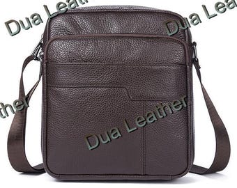 Brown Leather Crossbody Bag: Men's Minimalist Shoulder Sling Travel Bag
