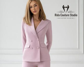 Pastelroze blazerpantalon - elegante op maat gemaakte kantooroutfit