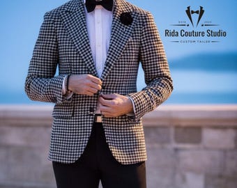 Houndstooth-dinerblazer - zwart-wit avondjasje