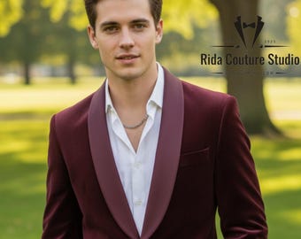 Kastanienbrauner Samt-Tuxedo-Blazer: Luxus-Hochzeitsfeier-Jacke