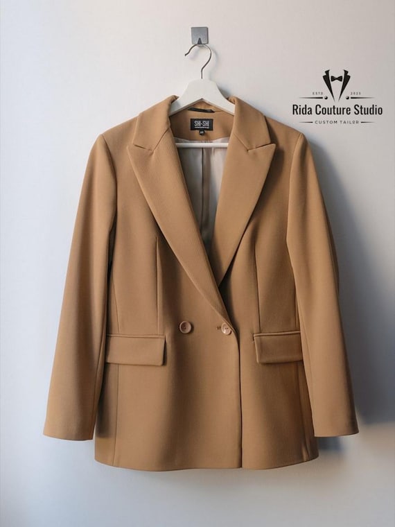 Beige Double-breasted Blazer | Women's Tailored Office Coat - Etsy