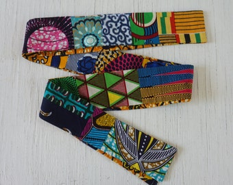 African Print Patchwork Sash Extra Long Double Sided Sash OOAK