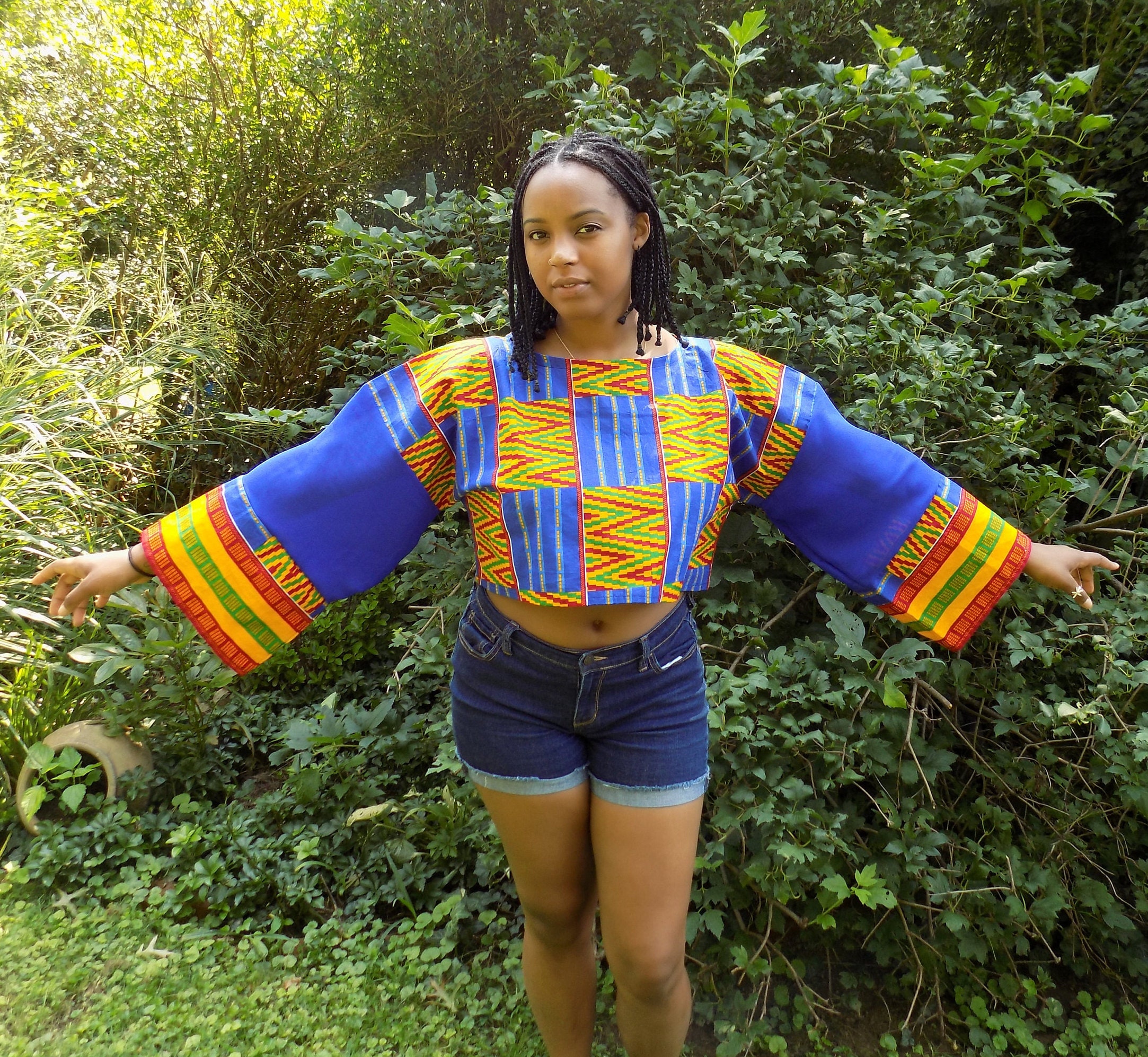 Wax Print Blouse, Cropped Top, Kente Cropped Top, African Print Blouse,  Women's Boxy Top, Loose Blouse 