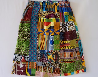 African Print skirt, African print Patchwork Skirt, Handmade, Cotton, African Print