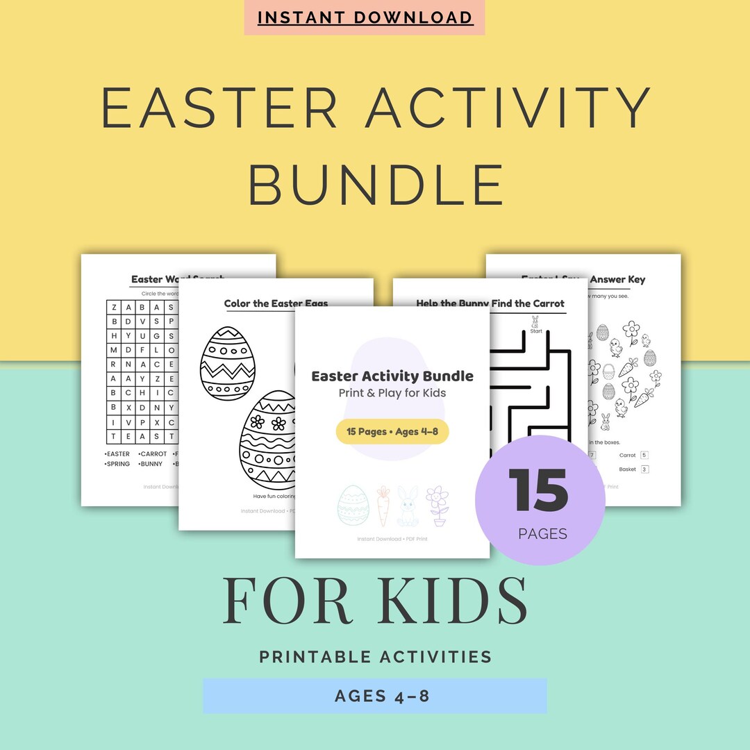 Easter Activity Bundle for Kids, Easter Printable Games, Coloring Pages ...