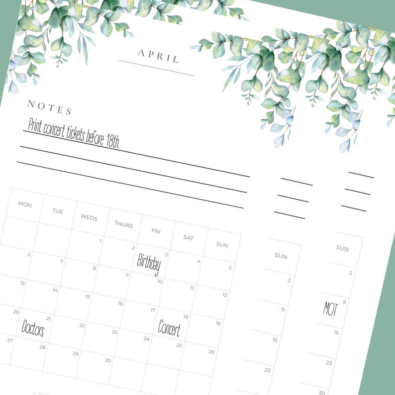 2026 Eucalyptus Printable Calendar – UK Holidays, A4 Printable (PDF) - Etsy