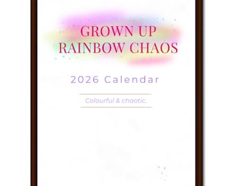 Calendario imprimible estético 2026 / Pastel grunge arcoíris (descarga digital)