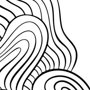 May include: Abstract black and white artwork featuring flowing, curved lines. The design includes a variety of wave-like patterns and shapes, creating a dynamic and visually engaging composition. The artwork is suitable for various applications.