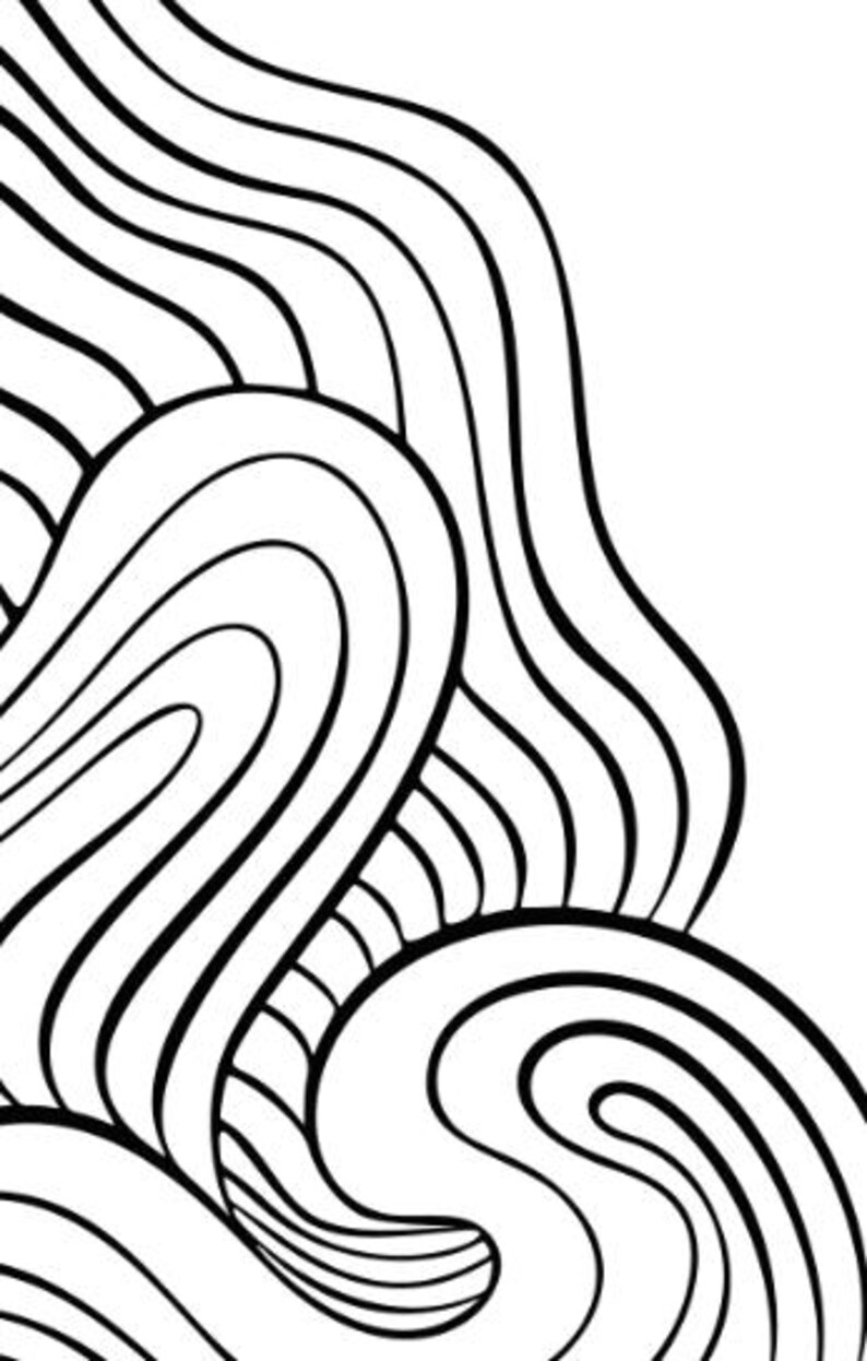 May include: Abstract black and white artwork featuring flowing, curved lines. The design includes a variety of wave-like patterns and shapes, creating a dynamic and visually engaging composition. The artwork is suitable for various applications.