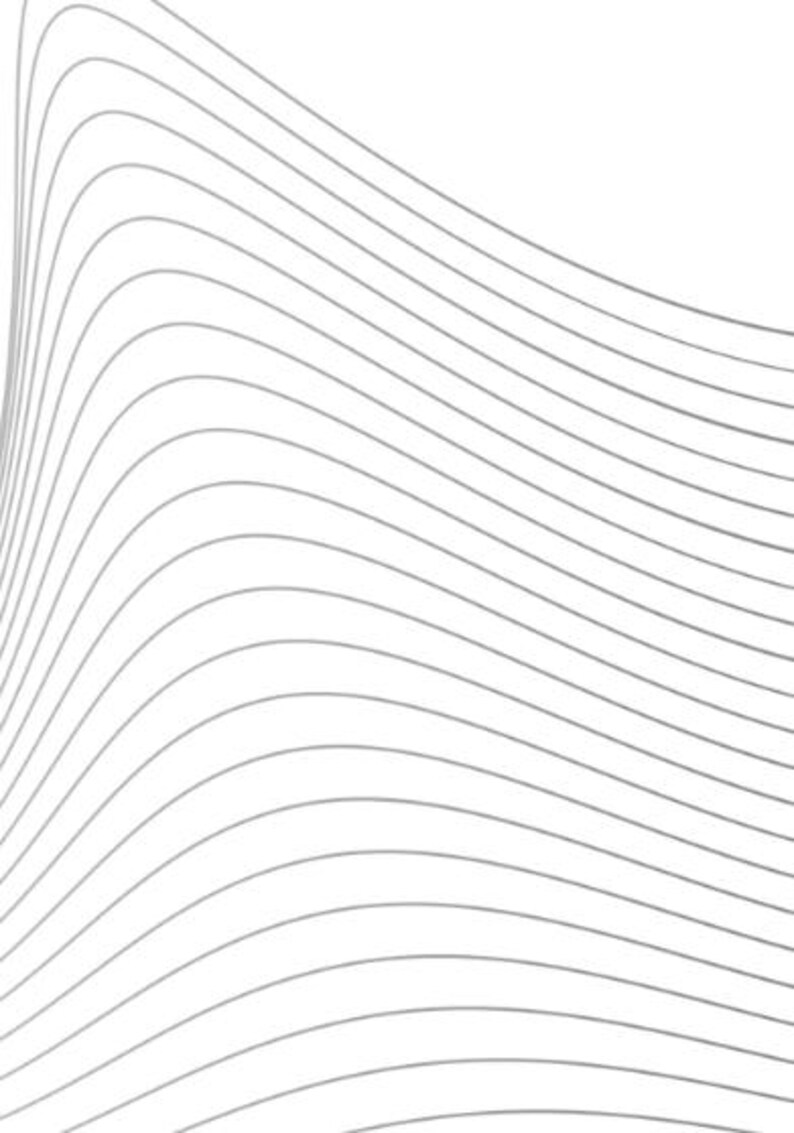 May include: Abstract graphic design featuring a series of gray, curved lines against a white background. The lines flow in a wave-like pattern, creating a sense of movement and depth. The design is minimalist and modern.