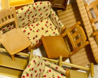 Animali vintage in tessuto calico e mobili Li'l Woodzeez – accessori Sylvanian Families degli anni '90 – a te la scelta!