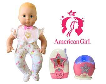 American Girl Bitty Baby Doll with Floral Sleeper, Bib & Working Baby Monitor Set | 2017 Bitty Baby Accessories