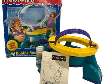 Máquina de burbujas grande Fisher-Price vintage de 1995 con caja y manual