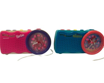 1990s clock radios: disney little mermaid and barbie | working night lights | vintage retro bedroom decor | sold as is