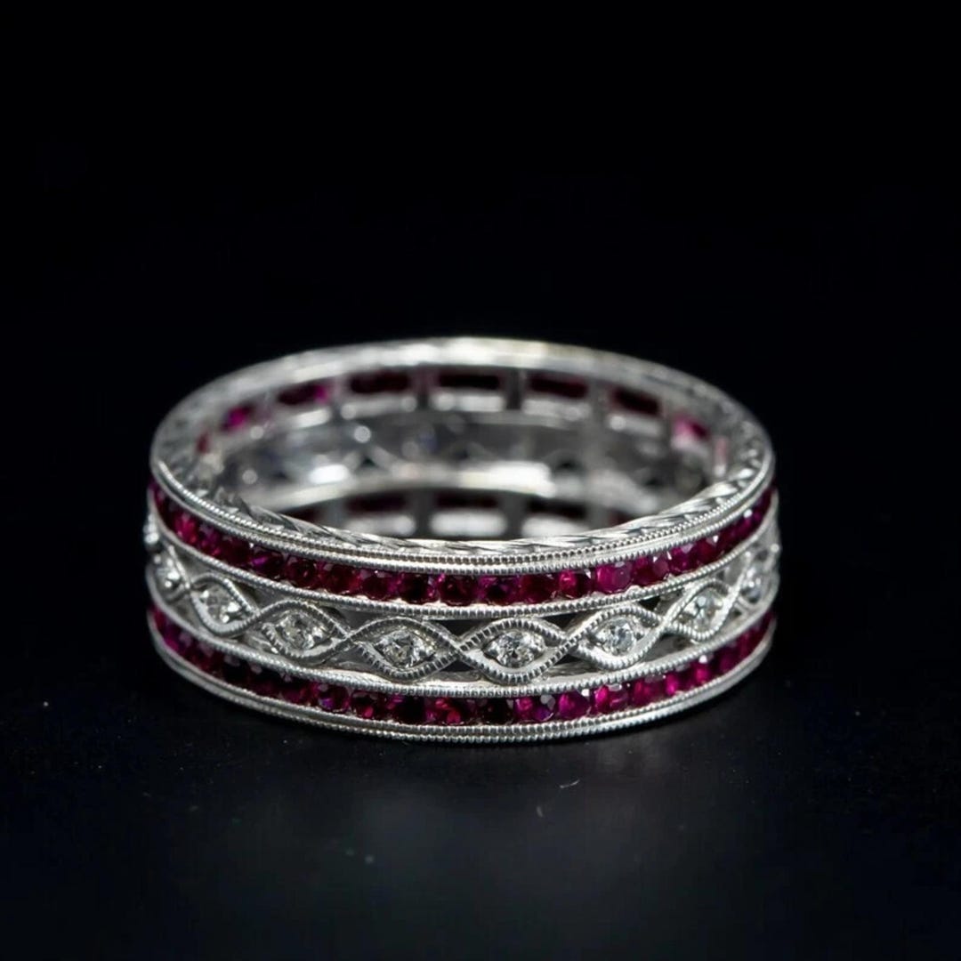 Art Deco Ruby Diamond Eternity Band, Vintage Ruby Band, White Gold ...