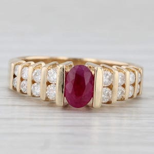 Art deco Oval Ruby Diamond Engagement  Ring 14K Yellow Gold, Vintage  Ruby Engagement Ring, July Birthstone Statement Ring Gifts for Her