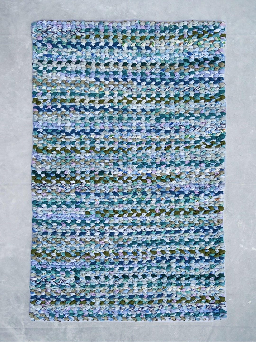 Tie Rag Rug Handwoven Twined Rag Rug, Teal/blue/green With a Hint of Pink, (23