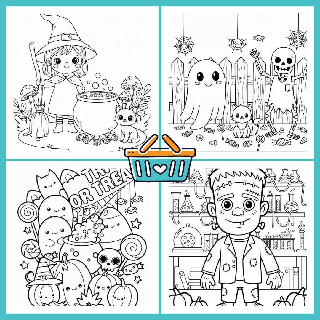 6 Halloween Coloring Pages for Kids + 2 Bonus Activity Pages - Etsy