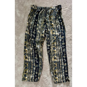 Pantalones vintage de estudio, estilo boho hippie, de pierna ancha, a rayas y florales, talla XL para mujer, fabricados en EE. UU.